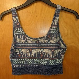 Mudd Tank Top Crop Top, Size M, Blue with Elephants